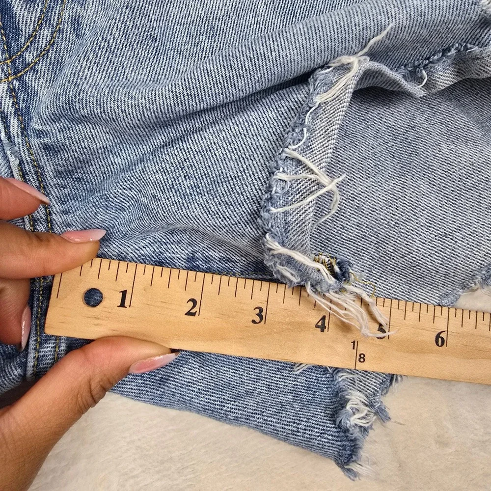 AGOLDE Parker Long High Rise Distressed Denim Shorts Light Wash 28 A9010-811